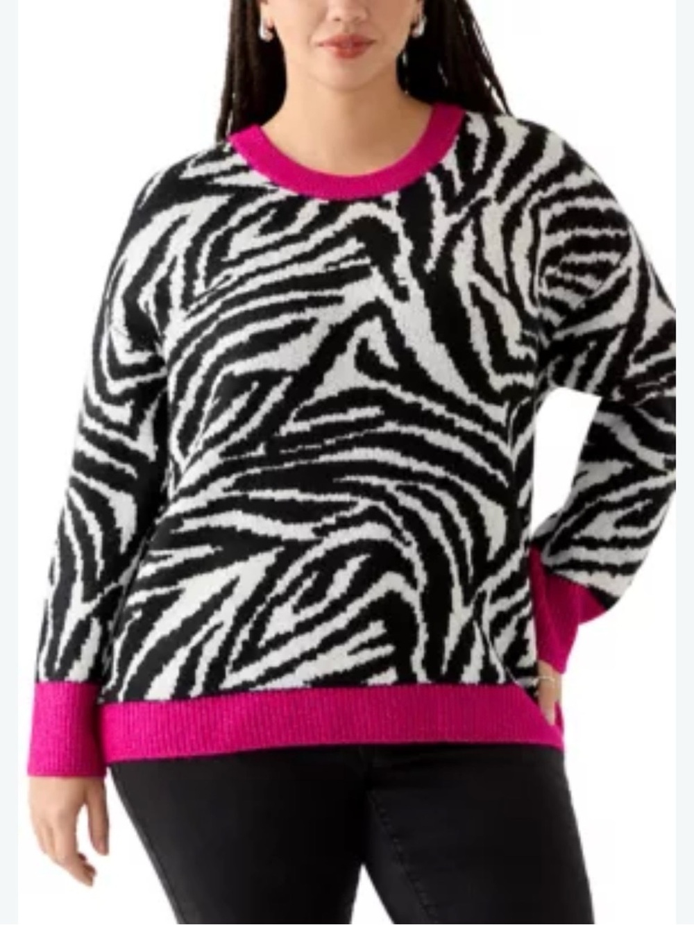 Vince Camuto Black & White Zebra Sweater with Fuchsia Trim